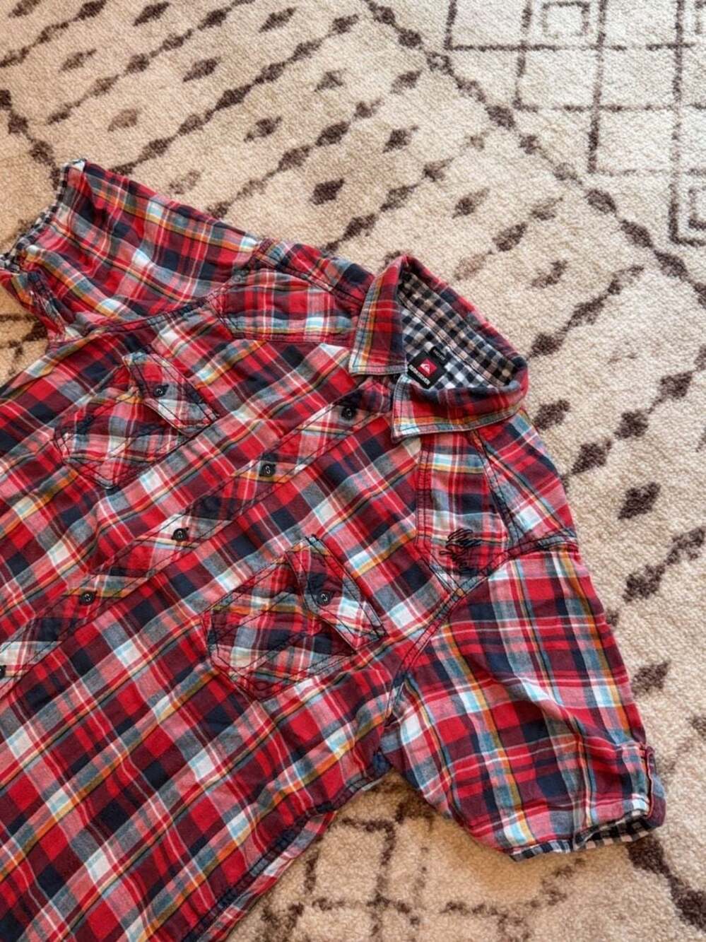 Quiksilver Mid Fit Plaid Short Sleeve Button Down Shirt Size L